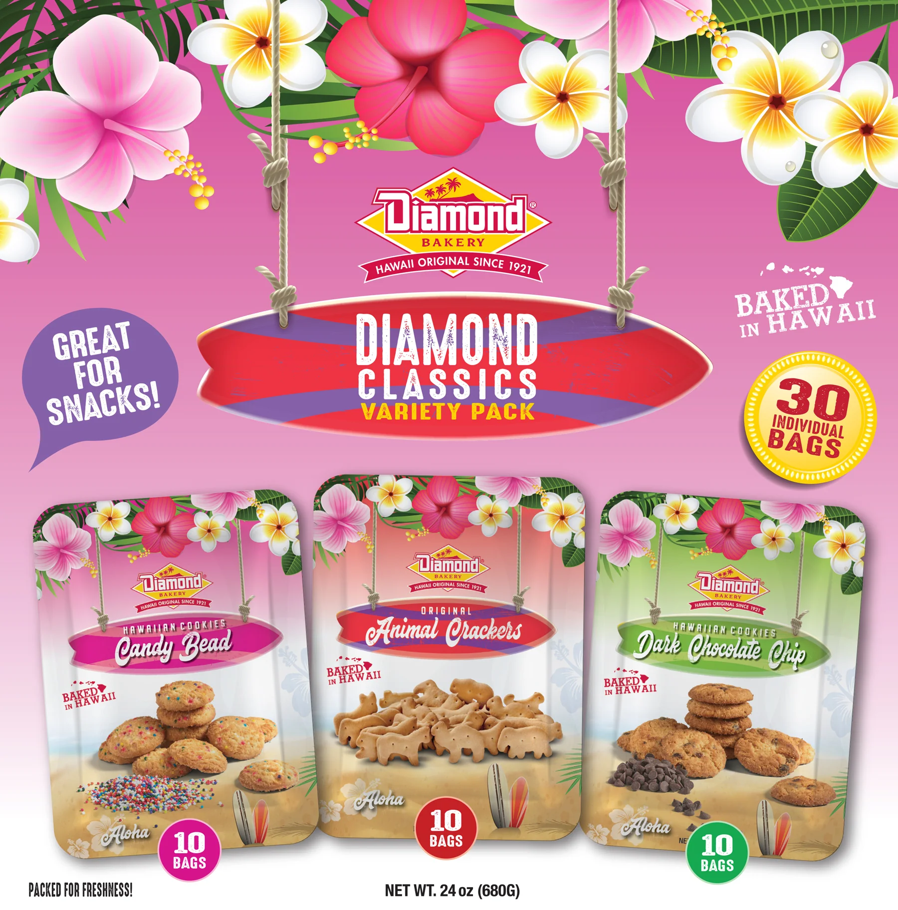 Hawaiian Cookies Variety Pack, Diamond Classics (30/0.8oz of Candy Bead, Original Animal Crackers and Cornflake! - Image 2